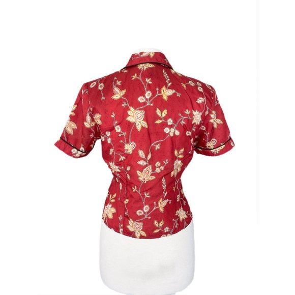 Vintage Red/Gold Silk Button Down Top | Petite - Picture 2 of 3
